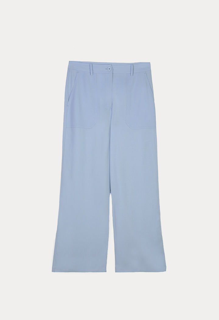 Solid Linen Pants With Rectangular Patch Pockets