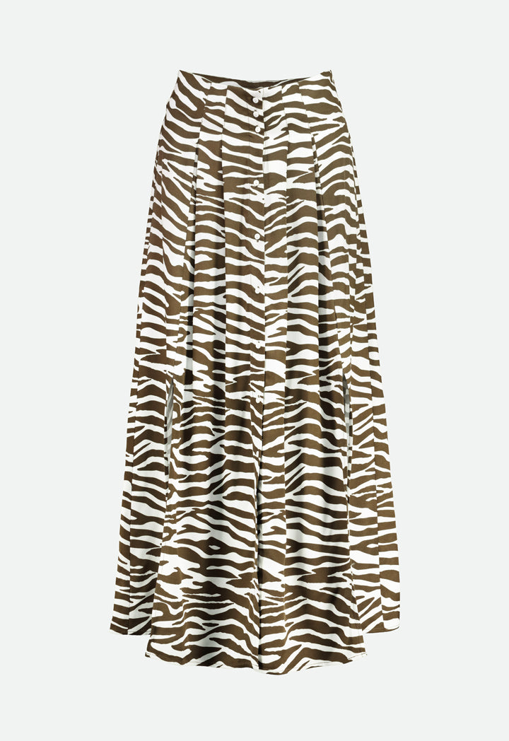 Zebra Print Front Slit Skirt