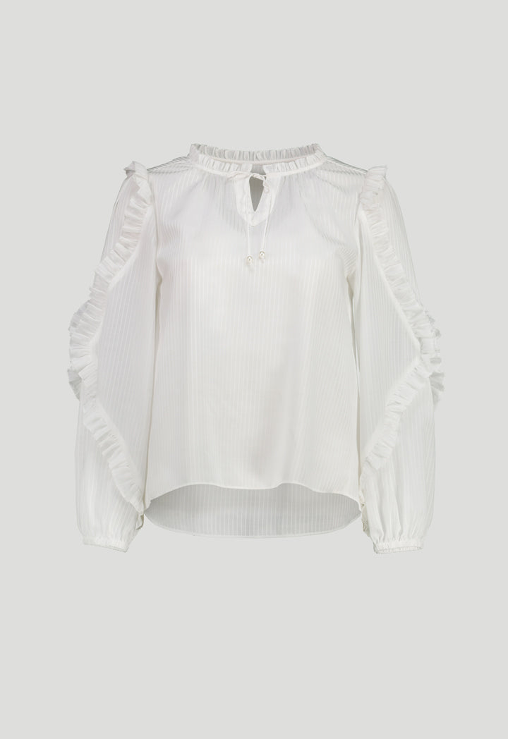 Striped Ruffle Trim Sleeve Blouse