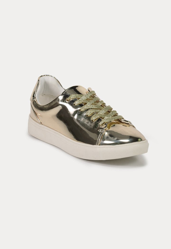 Metallic Lace-Up Sneakers - Fresqa