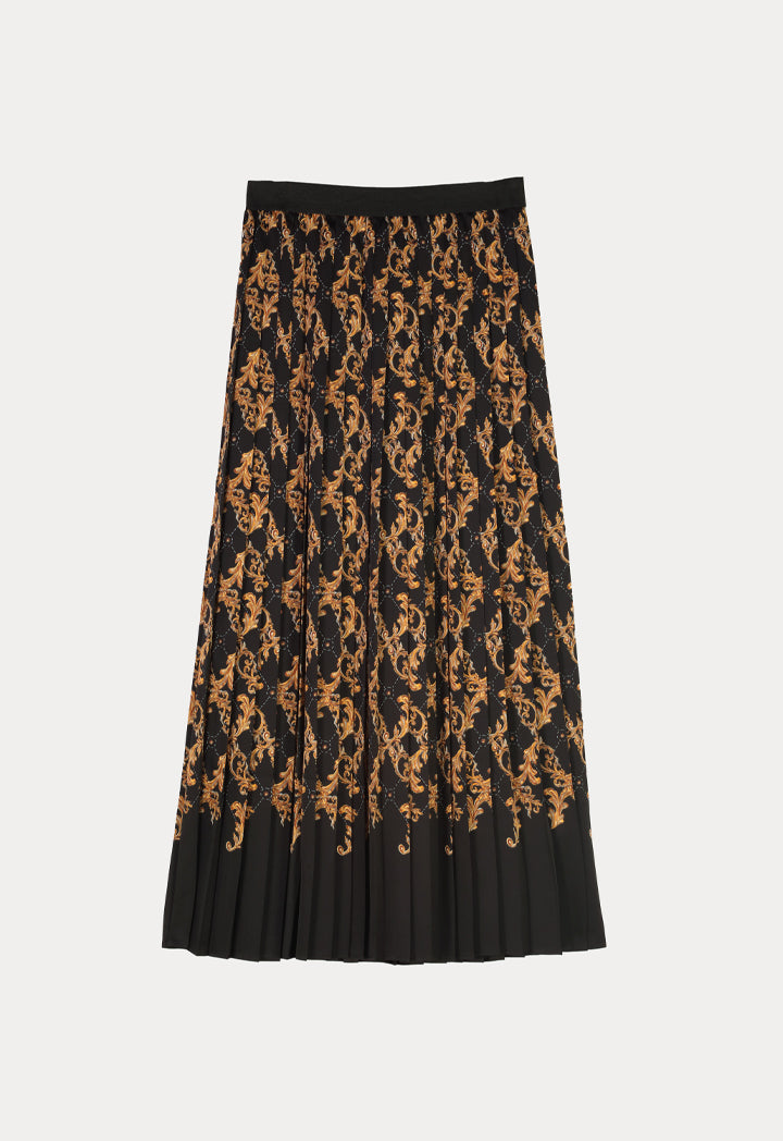 Allover Contrast Printed Pleated Skirt