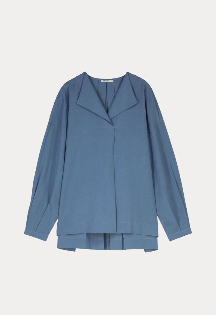 Box Pleat Back Closure Solid Tencel Blouse