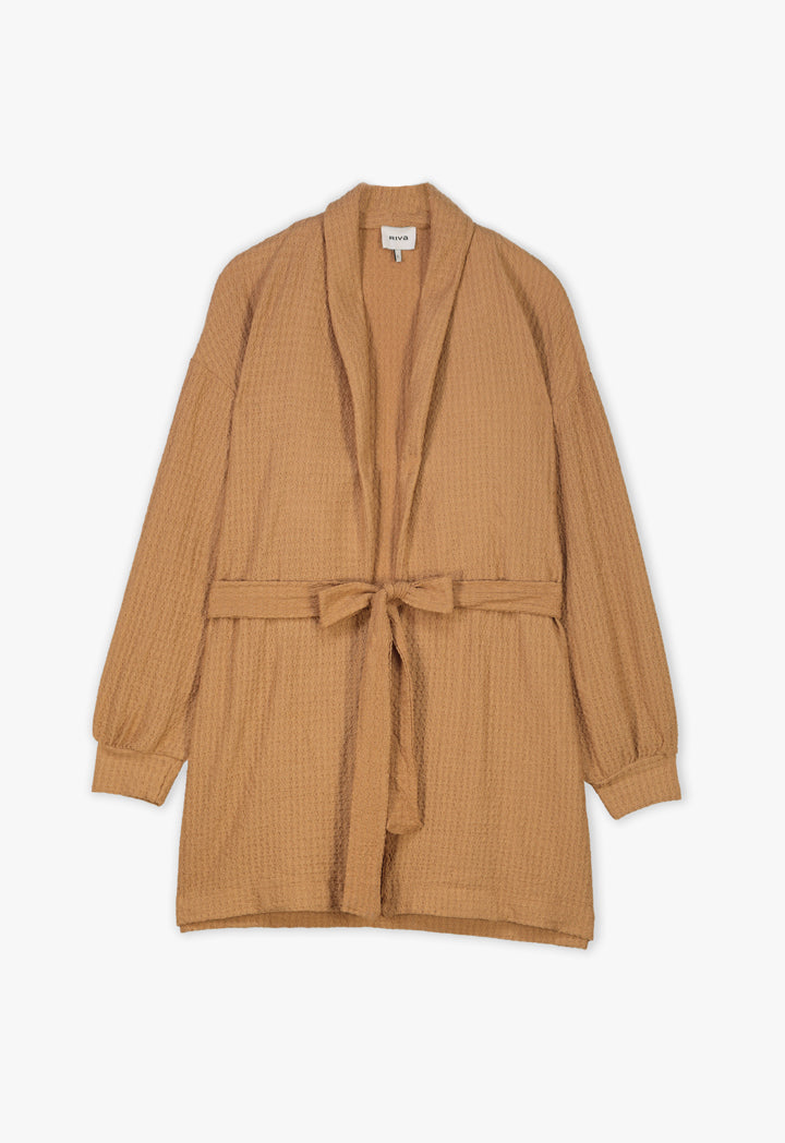 Wave Textured Solid Knitted Kimono Jacket