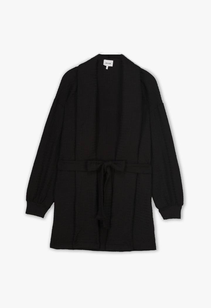 Wave Textured Solid Knitted Kimono Jacket