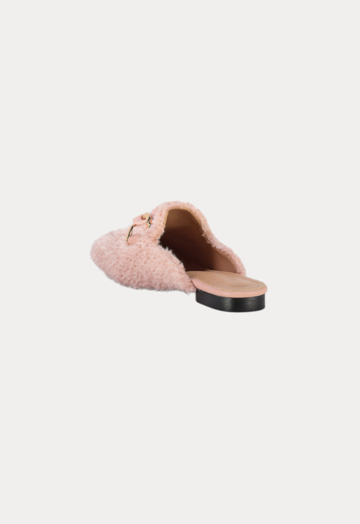 Faux Fur Chunky Chain Snaffle Mule Shoes