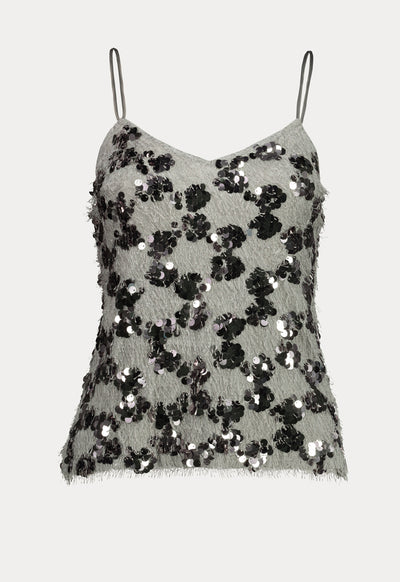 Silver Sequin And Feather Tank Top