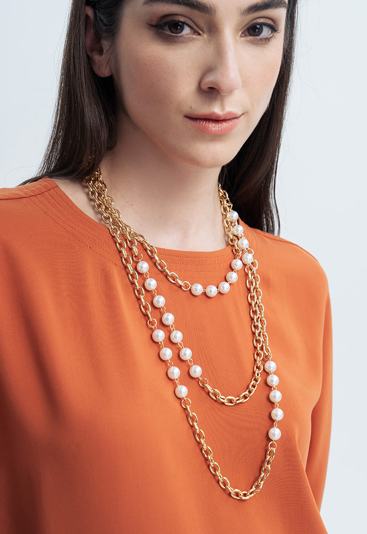 Layered  Pearl Link Matinee Necklace