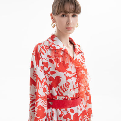 Leaf Printed Shirt With Feather Fringes