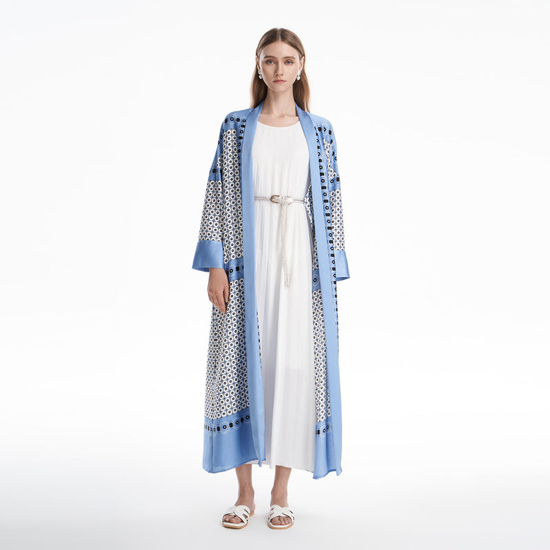 Circle All Over Patterned Multicolored Maxi Open Abaya
