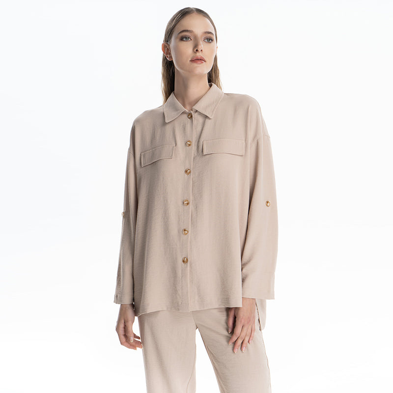 Solid Buttoned Up Shirt With Foldable Sleeves
