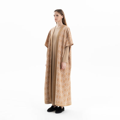 R Printed Pattern All Over Knitted Abaya
