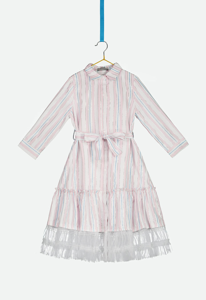 Striped Mesh Hem Shirt Dress