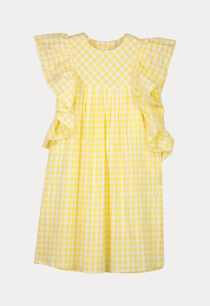 Plaid Seersucker Midi Ruffle Dress