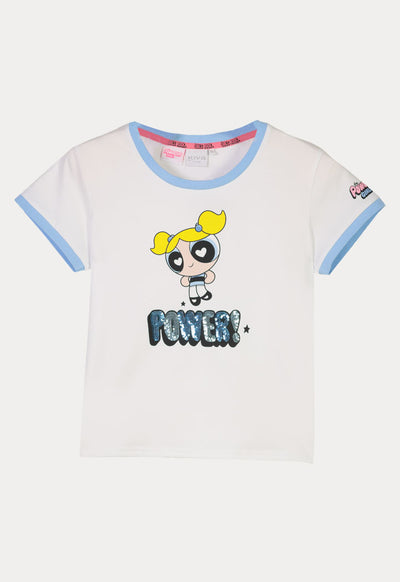 Powerpuff Girls Bubbles Sequins Digital Print T-Shirt