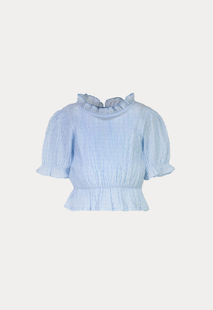 Frill Trim Smoking Puff Sleeves Blouse