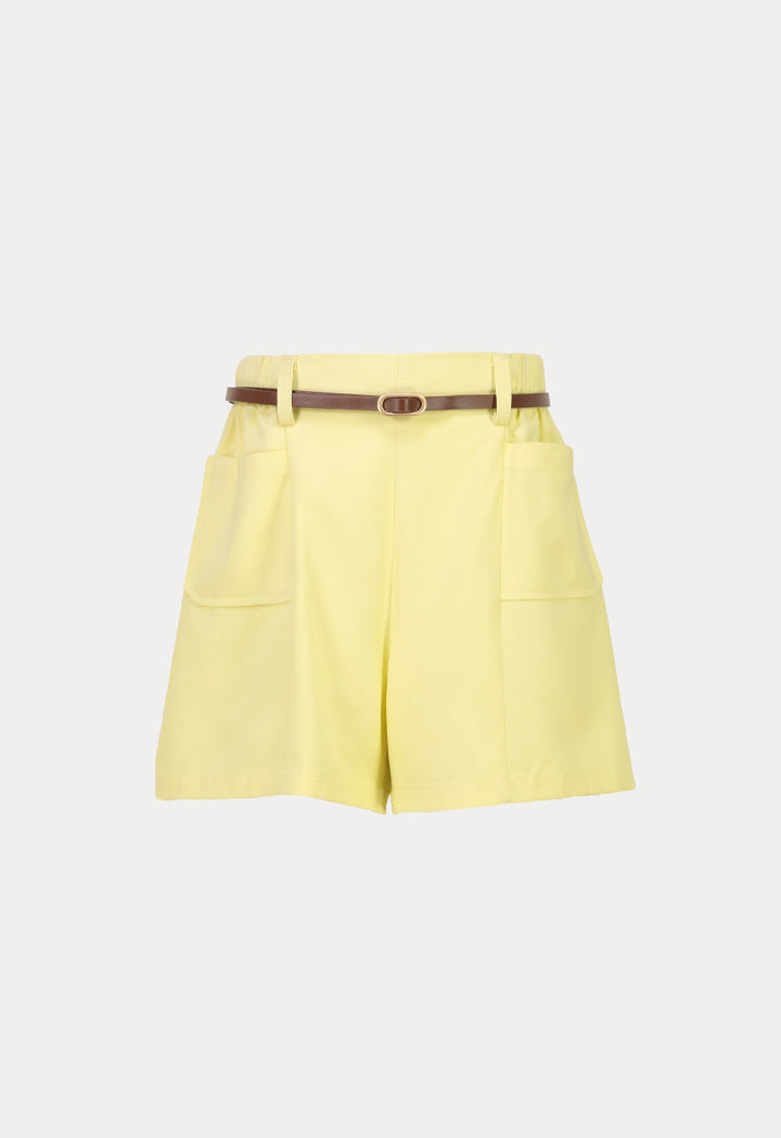 Girls Solid Belted Shorts