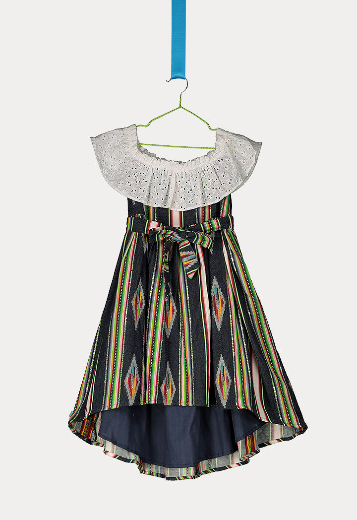 Schiffli Ruffle Striped Dress