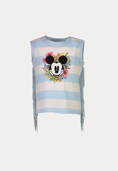 Mickey Mouse Striped Side Tassel Sleeveless T-Shirt
