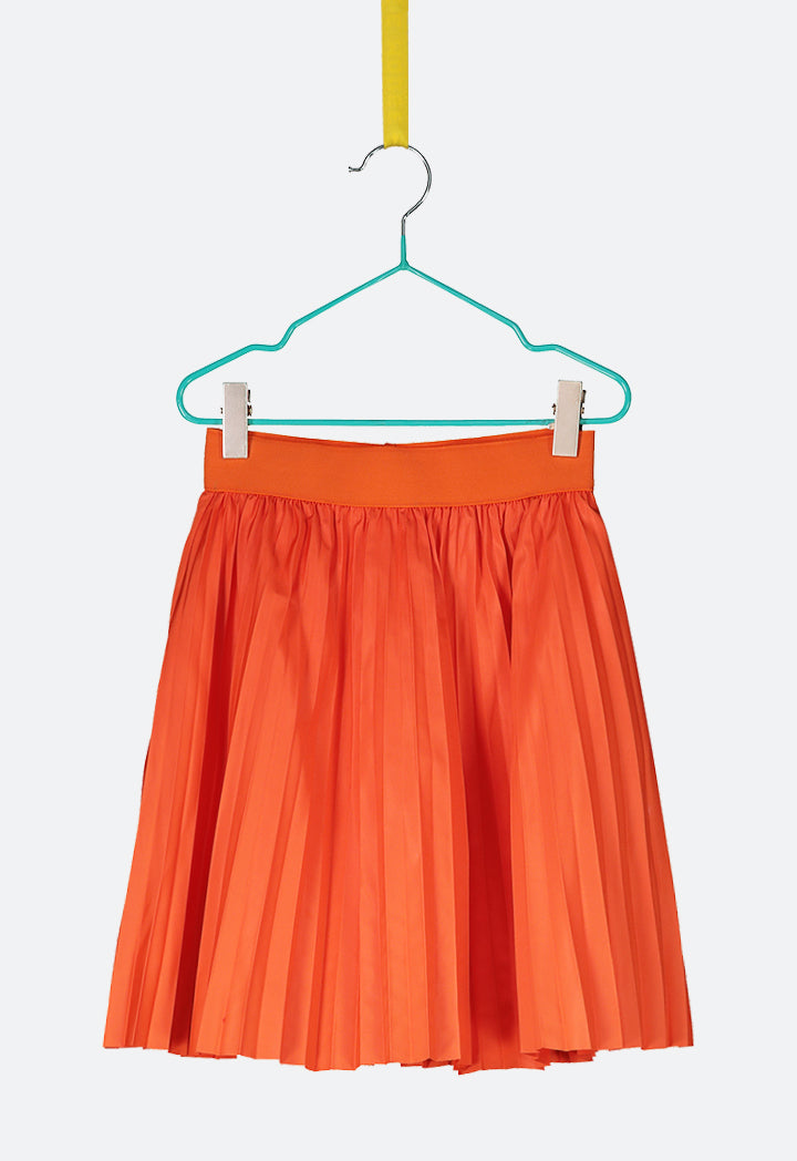 Orange A-Line Pleated Skirt