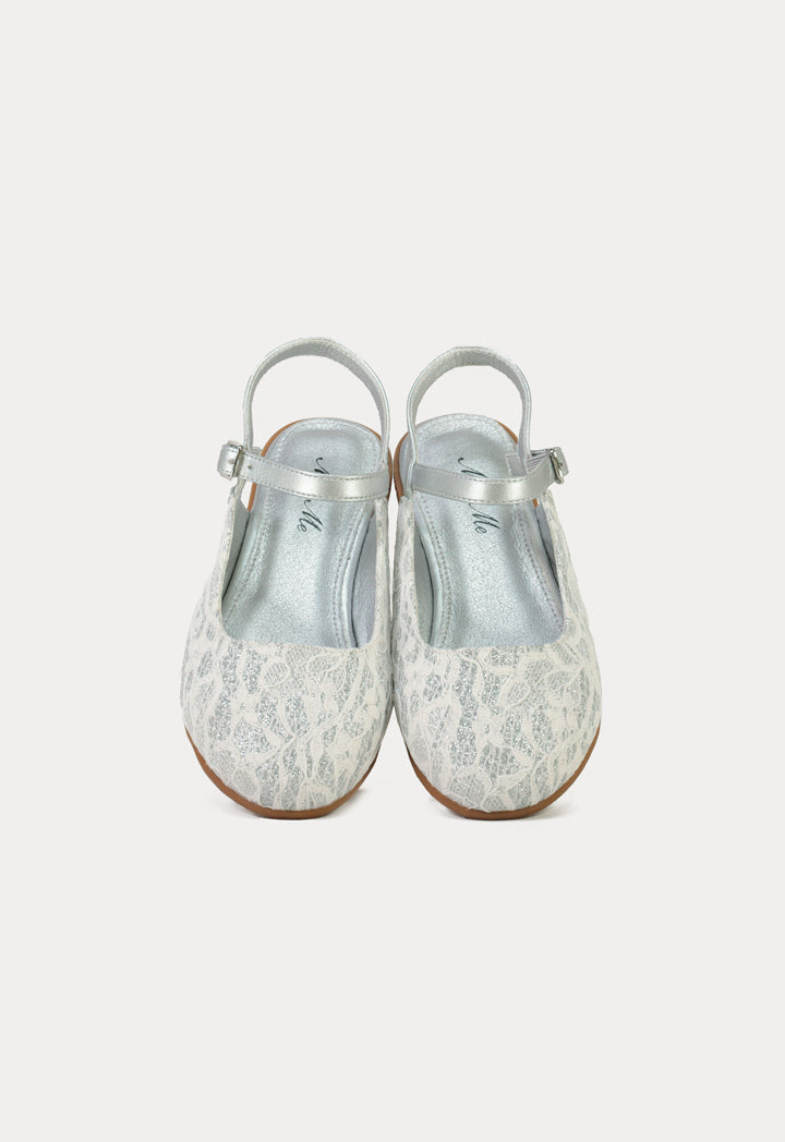 Shiny Textured Open Back Flat Shoes