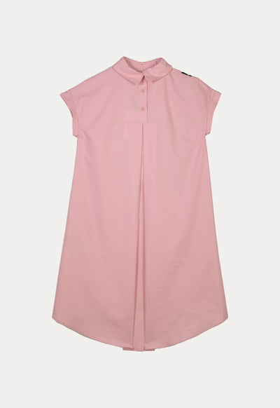 Grosgrain Trimmed One Side Shirred Poplin Dress