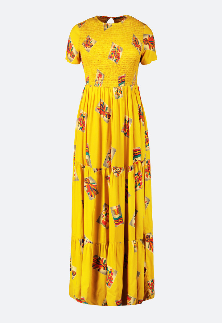 Printed Shirred Dress