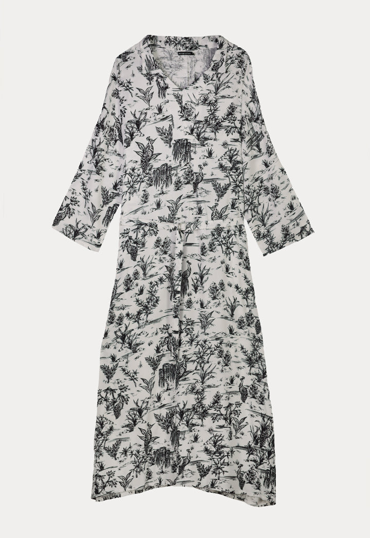 Allover Printed Maxi Kimono Dress