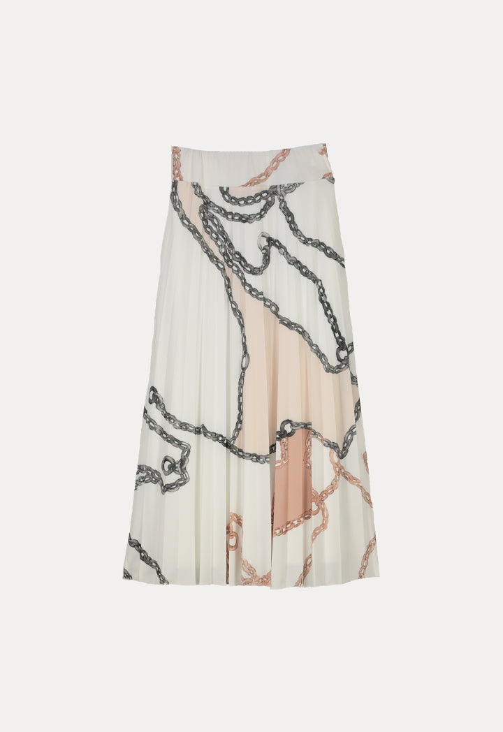 Printed Knit Pleated Long Skirt
