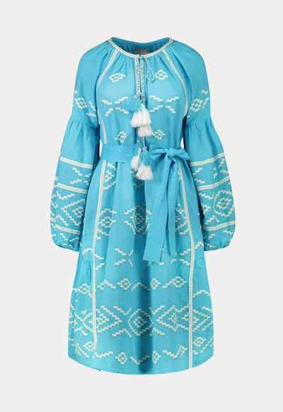 Embroidered Linen Midi Dress
