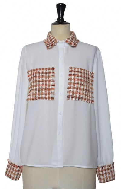 Knitted Patches Buttoned Blouse
