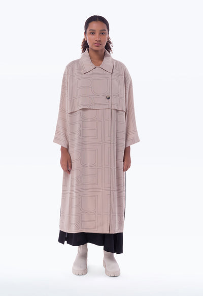Dash Patterned Two Tone Maxi Coat