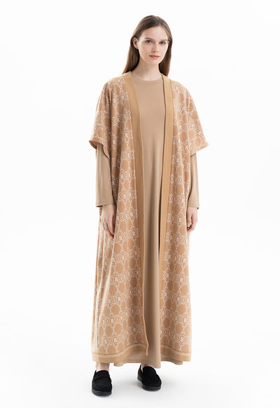 R Printed Pattern All Over Knitted Abaya