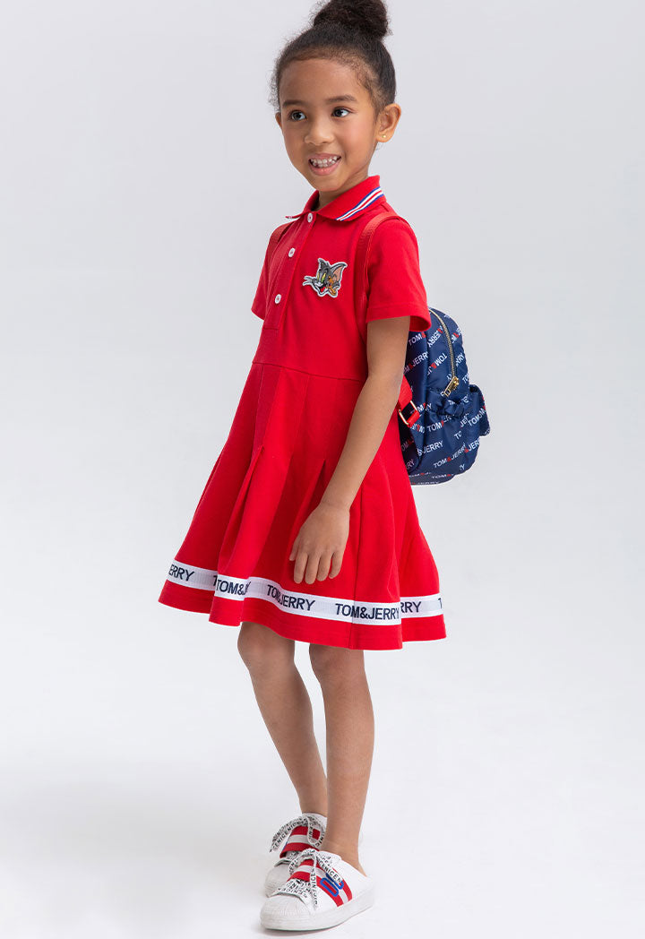 Tom And Jerry Striped Collar Pique Polo Dress
