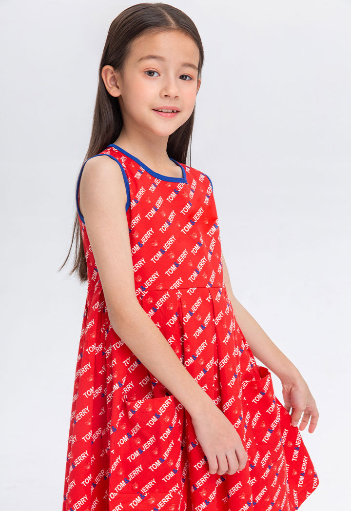 Tom And Jerry Box Pleat Printed Dress