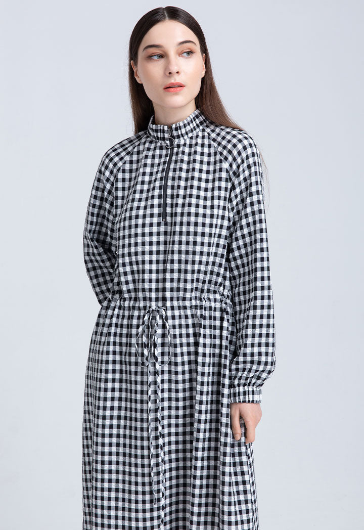 Raglan Sleeve Checkered Dress