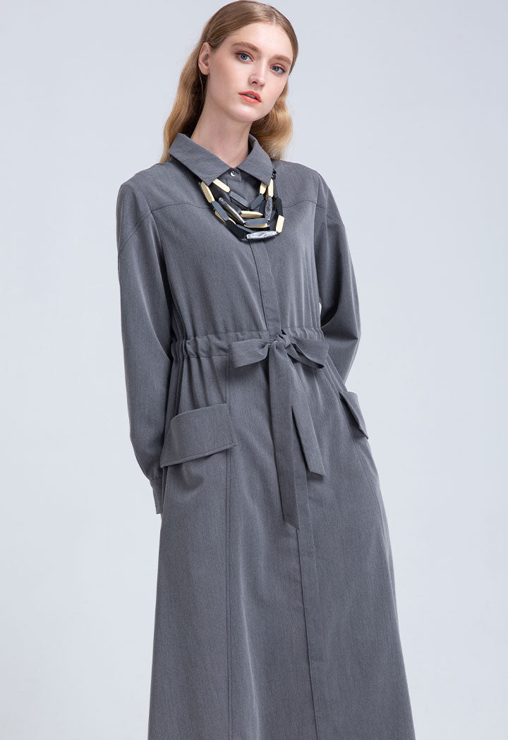 Wide Drawstring Maxi Shirt Dress