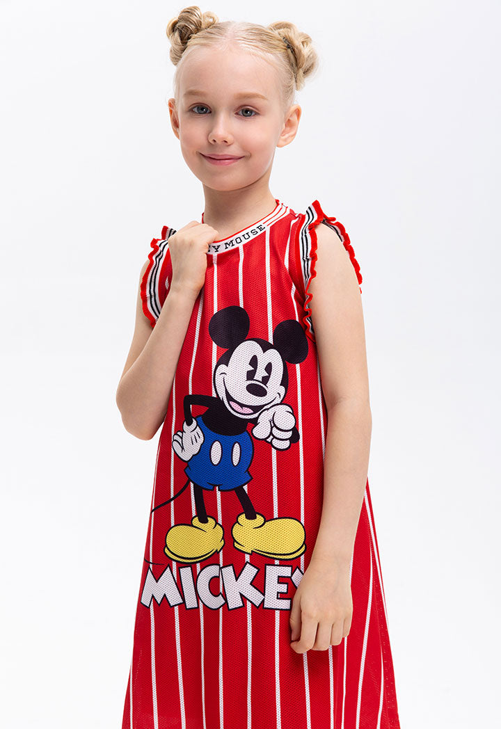 Mickey Mouse Striped Mesh Ruffle Rib Dress – ZAY