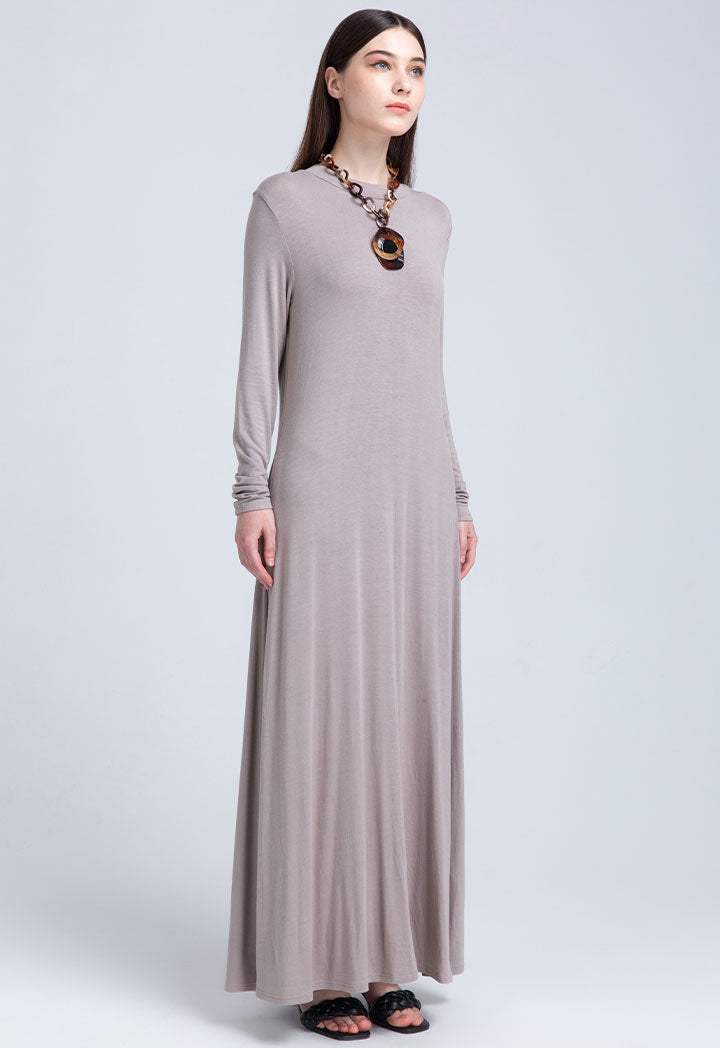Round Neck Solid Dress