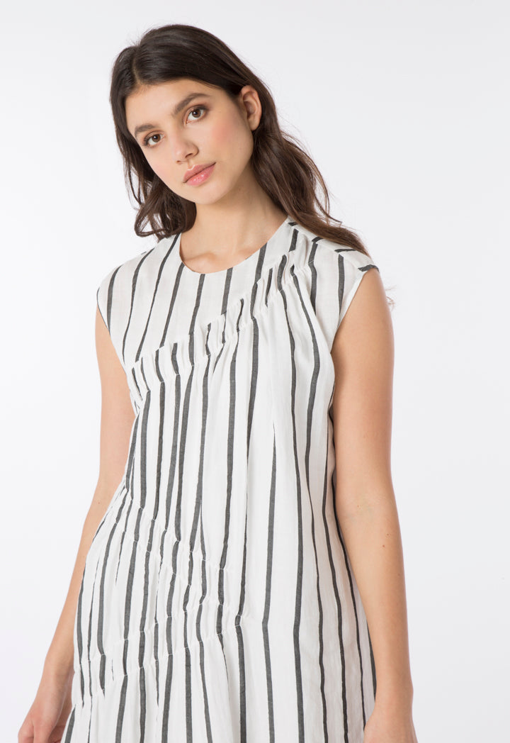 Stripe Sleeveless Linen Dress - Fresqa