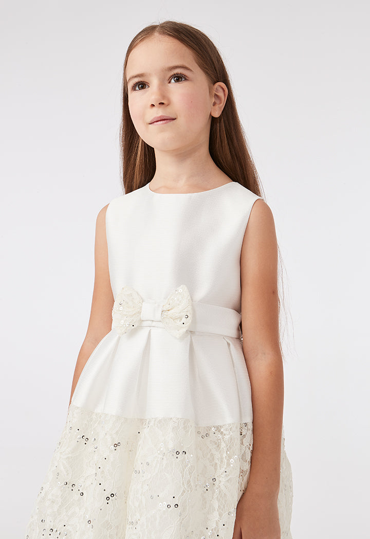 Mixed Fabric White Dress