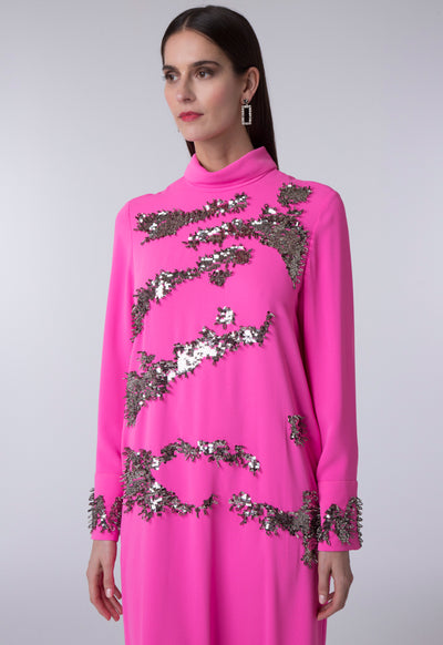 High Neckline Sequin Details Dress