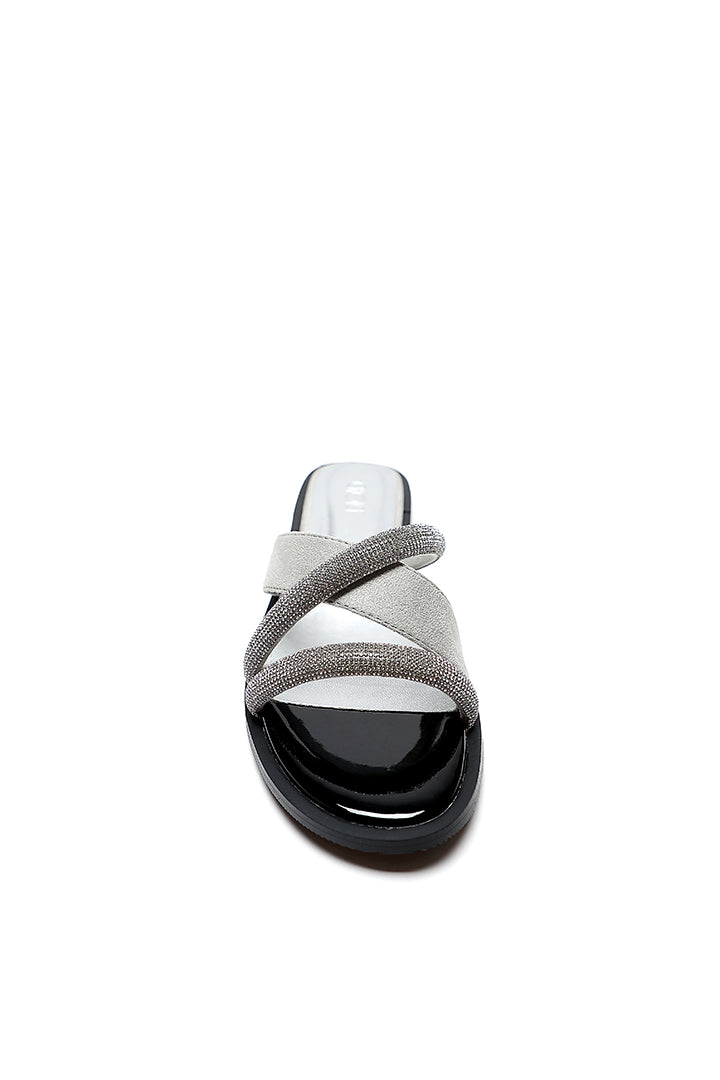 Studded Rhinestones Slanted Strap Slides Sandals