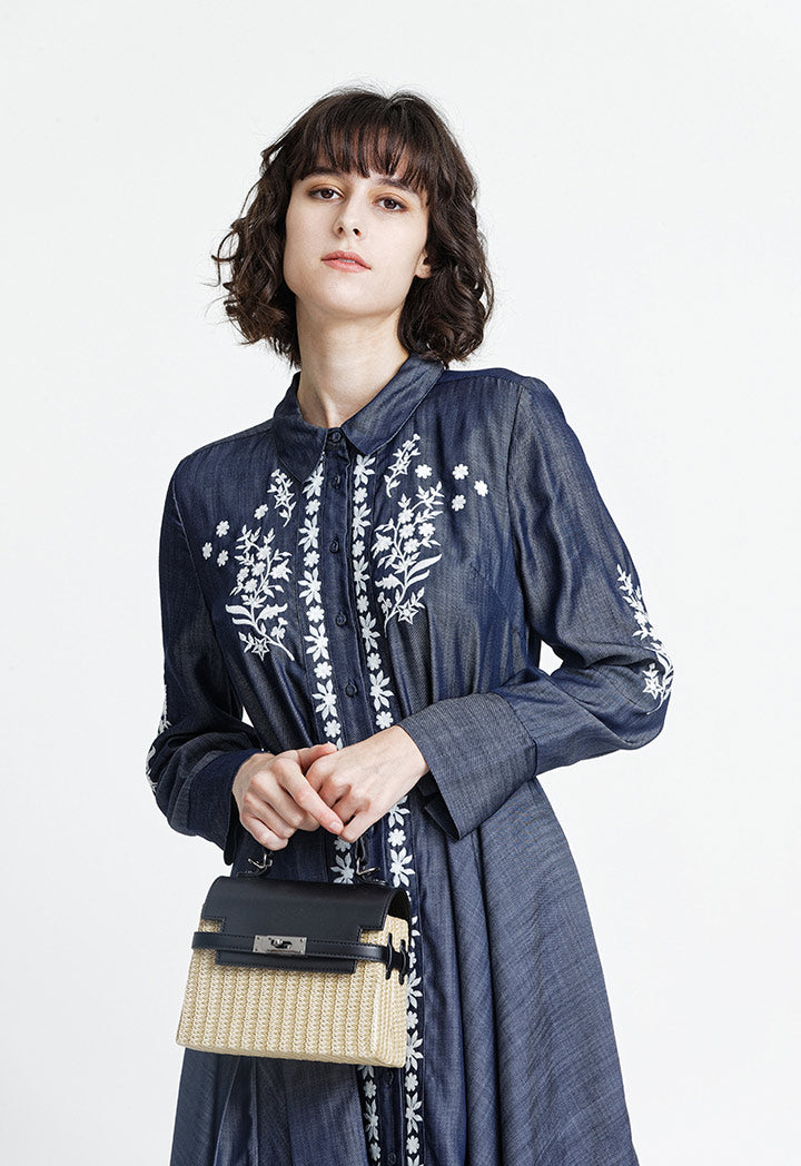 Contrast Embroidered Denim Dress – ZAY