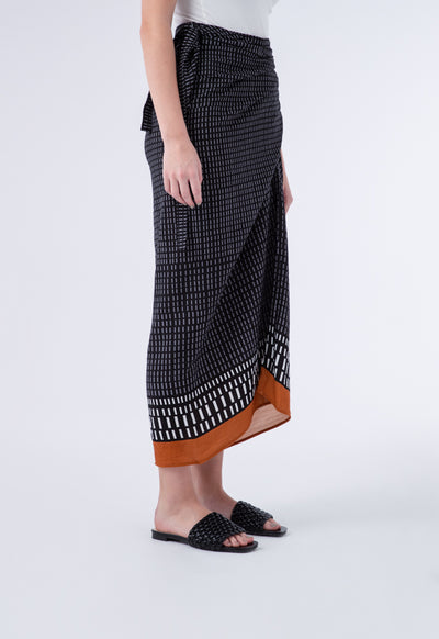 Geometric Print Self Tie Long Skirt