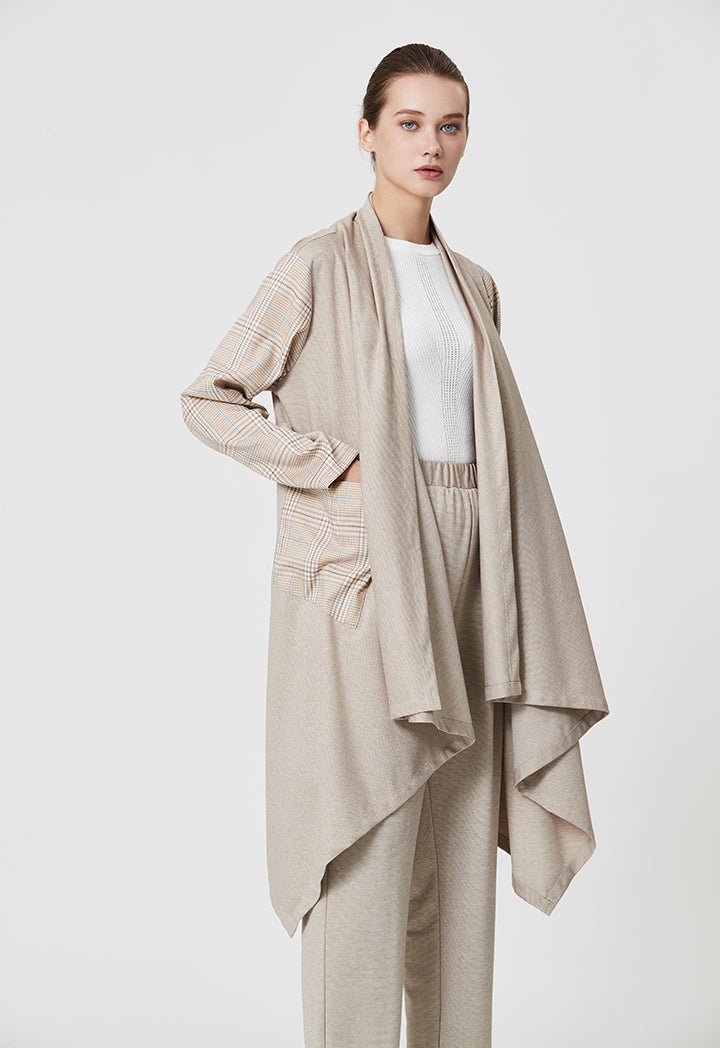Houndstooth Plaid Uneven Hemline Outer Jacket