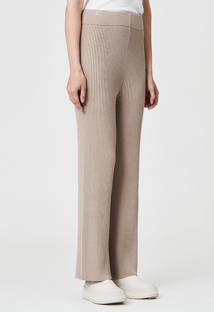 Pleated Ribbed Straight Knitted Pants