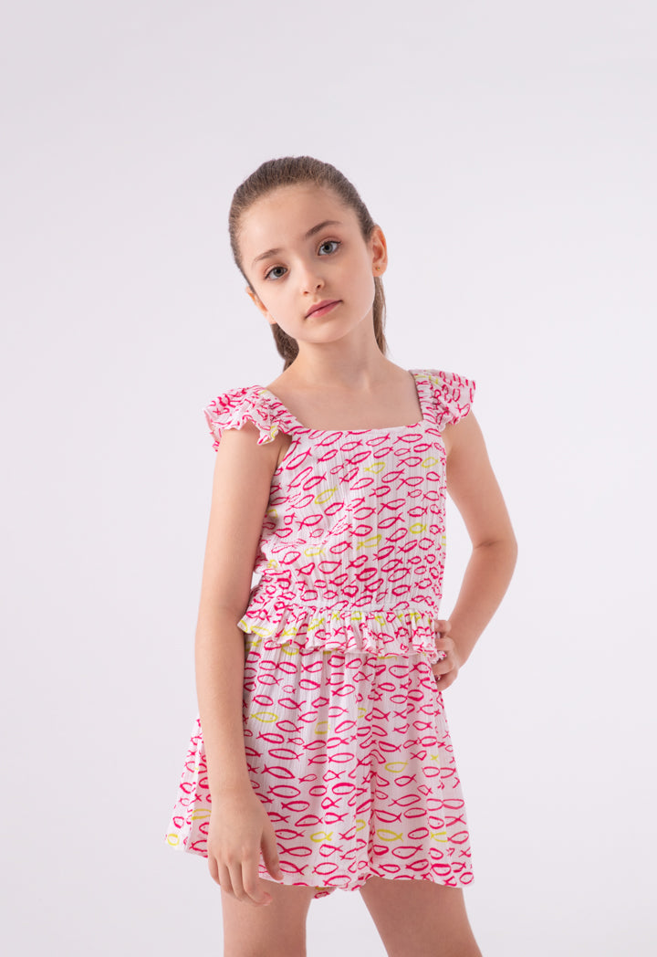 Square Neck Ruffle Cap Sleeve Printed Jumpshort