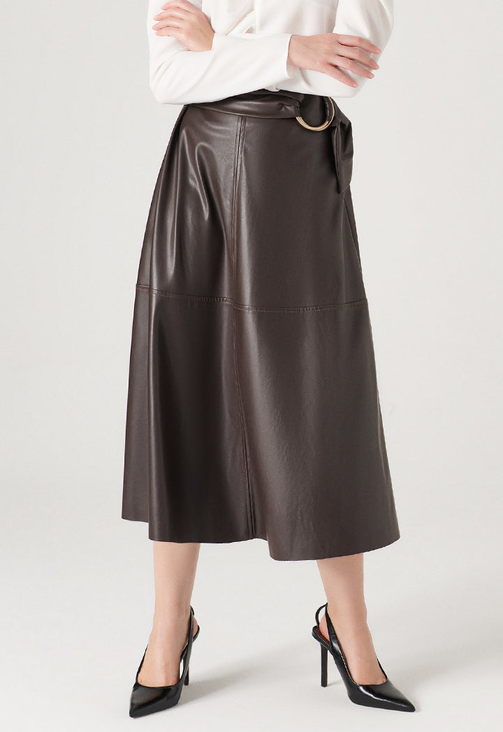 Faux Leather Skirt With Metal Buckle Belt
