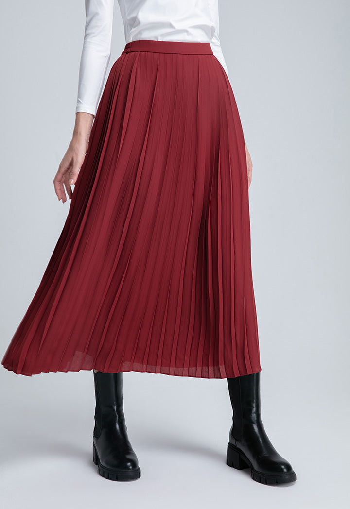 Even Pleated Solid Skirt