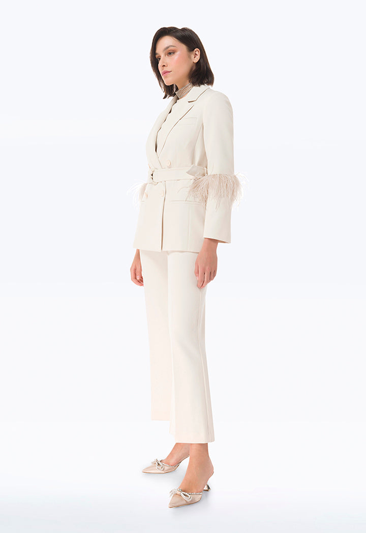 Feathered Sleeve Double Breasted Blazer – ZAY